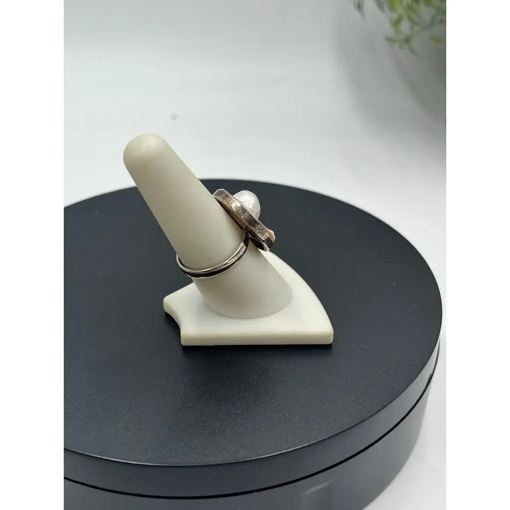 Sterling Silver Natural White Blister Pearl‎ Shell Round Ring 8.5
